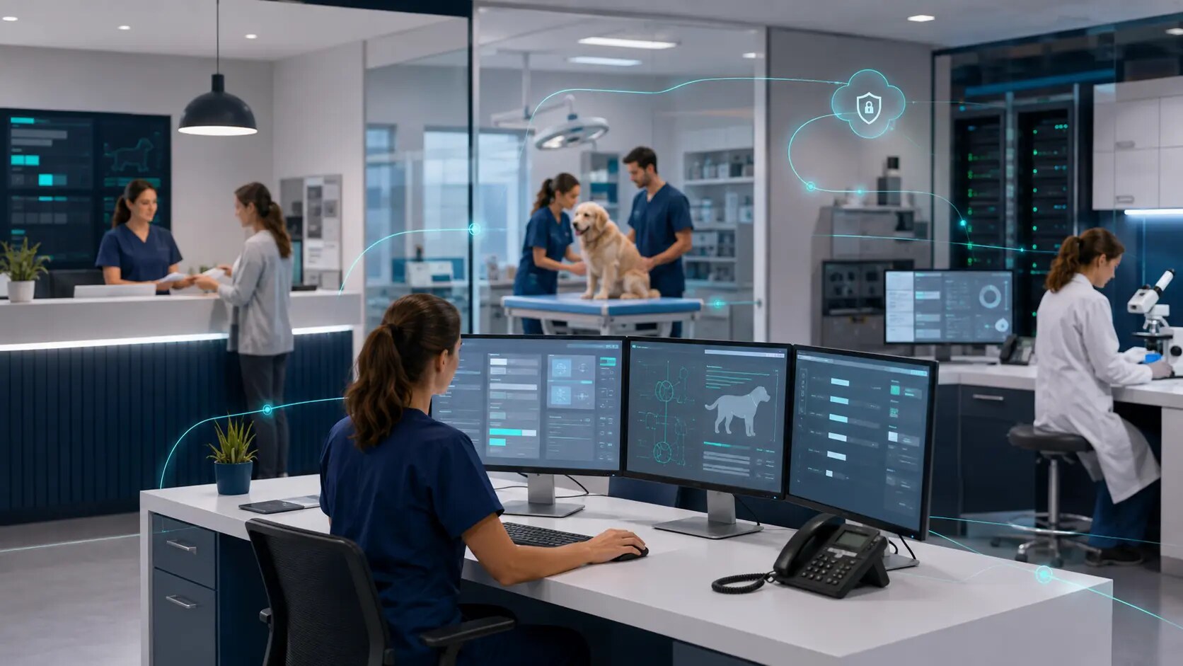 Digitale Arbeitsplätze und medizinische Systeme einer modern ausgestatteten Praxis